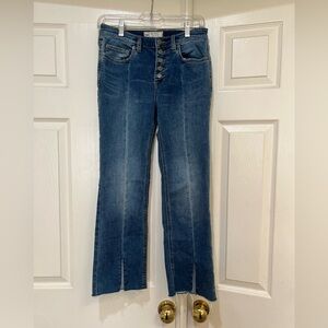 Free People‎ Straight Leg Cropped Blue Jeans Denim Button Fly Split Raw Hem 27